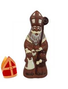 Lekkere ingekleurde chocolade Sint met 2 kindjes - 25cm