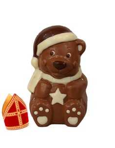 Ingekleurd chocolade beertje met ster - 11cm
