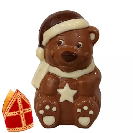 Ingekleurd chocolade beertje met ster - 11cm
