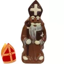 Ingekleurde Sint in Melkchocolade met boek in zijn hand. 24cm