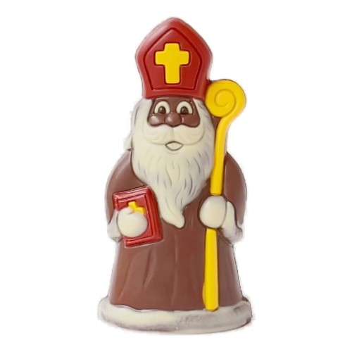 Kleurrijke chocolade Sint met boek in zijn hand - 17cm