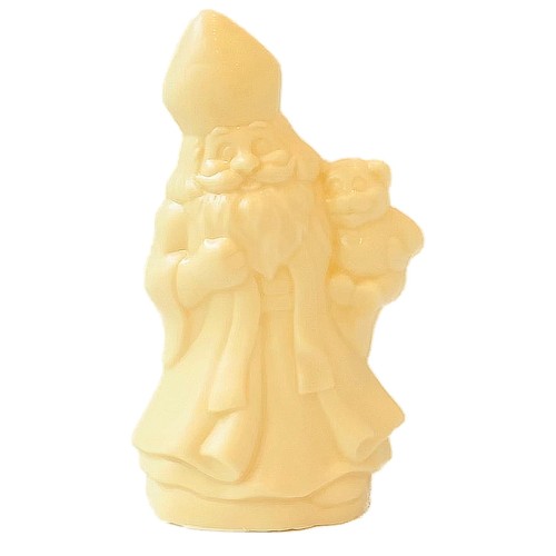 Sint met beer op de arm, gemaakt in witte chocolade