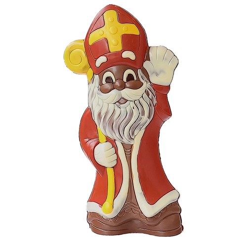 Sint XL grote sint die zwaait in rode en gele kleuren - melkchocolade