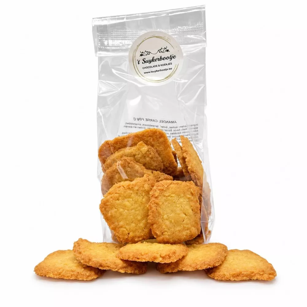 Zakje amandel carré, vierkante koekjes met amandel