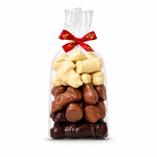 Zak met 300g figuurtjes thema sint - wit, melk en pure chocolade