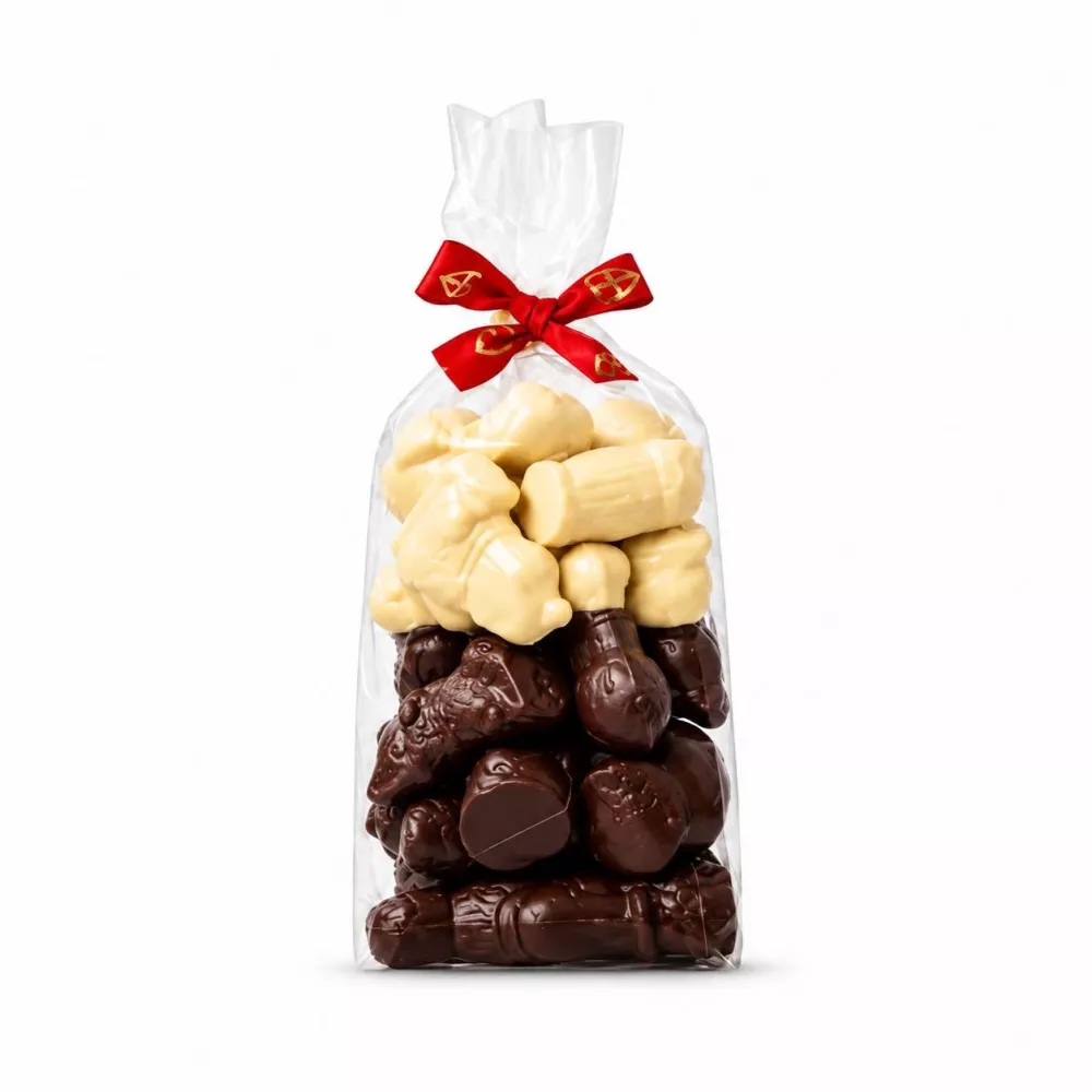zak met 300g figuurtjes thema sint - witte en pure chocolade