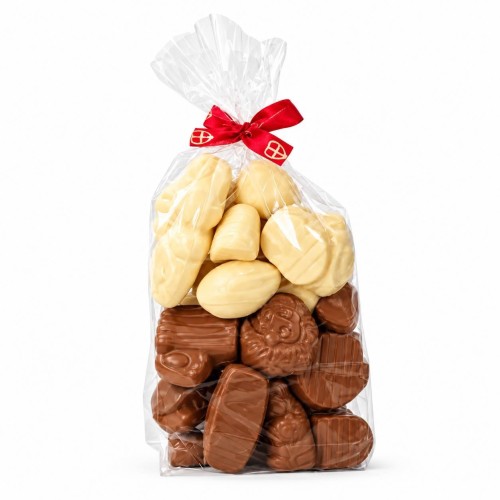 Zak met witte en melkchocolade figuren - 600g - Thema Sint