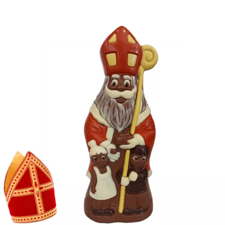 Lekkere kleurrijke chocolade Sint met 2 kindjes - 17cm