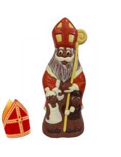 Lekkere kleurrijke chocolade Sint met 2 kindjes - 25cm