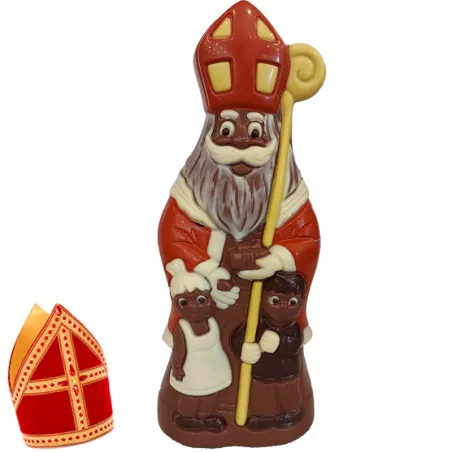Lekkere kleurrijke chocolade Sint met 2 kindjes - 25cm