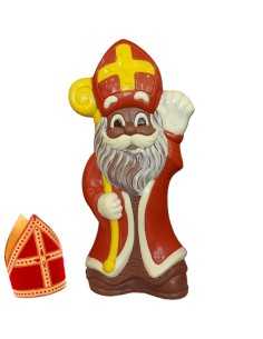 Kleurrijke chocolade Sint zwaait groot formaat - 40cm