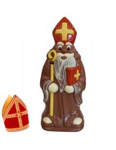 Kleurrijke Sint in Melkchocolade met boek in zijn hand. 24cm