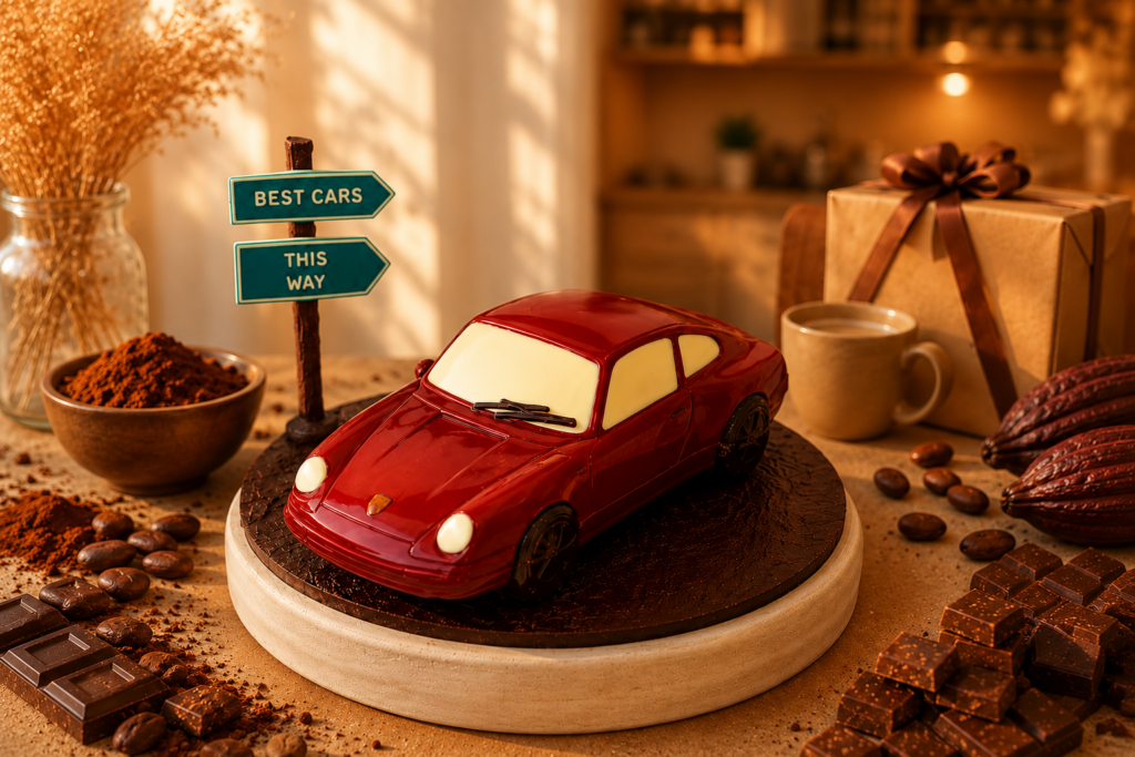 Porsche in chocolade met truffels - relatiegeschenk