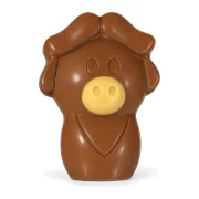 zoodiertje in melkchocolade met gele snuit, met hazelnoten en cacaonibs