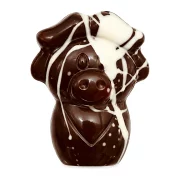 zoodiertje in pure chocolade met witte spatten en vanillevulling