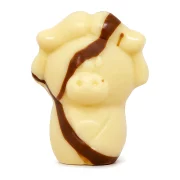 zoodiertje in witte chocolade met melkstreep, met hazelnoot en koekje